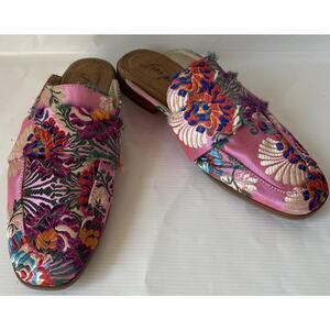 Free People Embroidered Brocade At Ease Loafer Mule Pink Sz 6 US 36 Spain